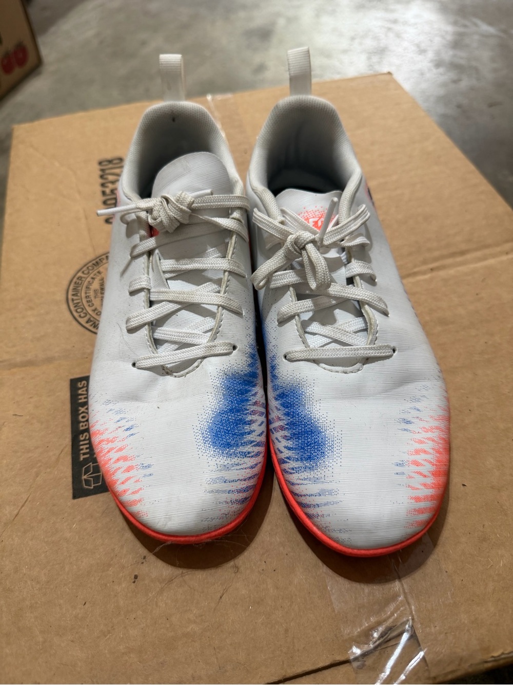 Puma Kids White Sneakers with Blue and Coral Accents